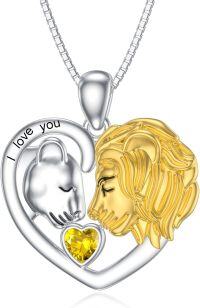 wholesale Silver Stone Lion Heart Necklace Lioness Lion Jewelry Gift for Women-November - Citrine