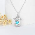 wholesale 925 Sterling Silver Heart-Shaped Blue Stone Highland Cow Pendant Necklace for Women-0-1