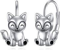 wholesale 925 Sterling Silver Fox Stud Earrings for Women Girls Animal  48x37mm-wolf earrings