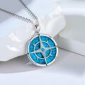 wholesale 925 Sterling Silver Blue Turquoise & Cubic Zirconia Compass Pendant Necklace for Women Girls Gifts Vintage Bohemian Style Jewelry 45cm Chain Length-0-3