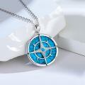wholesale 925 Sterling Silver Compass Pendant Necklace With Turquoise Zircon Platinum Plated-0-3