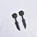 wholesale 925 Sterling Silver & Abalone Shell Black Feather Punk Earrings for Women Men, Stylish Dangling Gift-0-1