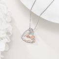 wholesale 925 Sterling Silver Mom Rose Flower Heart Pendant Necklace Cubic Zirconia Two Tone Plated-0-2