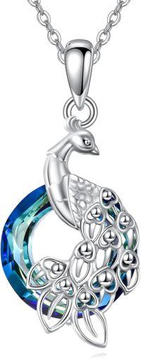 wholesale 925 Sterling Silver Blue Crystal Peacock Pendant Necklace for Women-Peacock Necklace