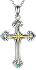 wholesale 925 Sterling Silver Abalone Shell Inlay Gold Plated Cross Pendant Necklace-0-0
