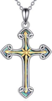 wholesale 925 Sterling Silver Abalone Shell Inlay Gold Plated Cross Pendant Necklace-Cross Necklace