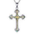 wholesale 925 Sterling Silver Cross Pendant Necklace With Abalone Shell Two Tone Plating-0-0