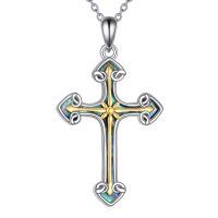 wholesale 925 Sterling Silver Cross Necklace Wholesale With Gold Accents And Abalone Inlay-Cross Necklace