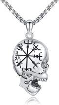 wholesale 925 Sterling Silver Viking Vegvisir Compass Skull Pendant Necklace  for Men & Women - Gothic Memento Mori s-0-0