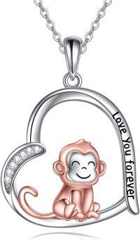 wholesale 925 Sterling Silver Monkey Love You Forever Heart Pendant Necklace-Monkey necklace
