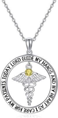 wholesale 925 Sterling Silver 12 Birthstones Nurse Necklace with Caduceus Nursing Graduation Gift-Nov.