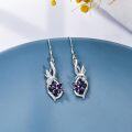 wholesale 925 Sterling Silver 925 Purple Crystal Hummingbird & Flower Dangle Drop Earrings-0-4