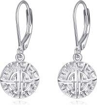 wholesale 925 Sterling Silver Round Greek Key Pattern Drop Earrings with Leverbacks-Greek Ball Earrings
