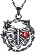 wholesale 925 Sterling Silver Red Crystal Butterfly Cage Pendant Necklace with Black Enamel and Flower Accents-0-0