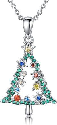 wholesale 925 Sterling Silver Multicolor Crystal Christmas Tree Pendant Necklace for Women Girls -C-Christmas Tree