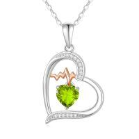 wholesale 925 Sterling Silver Heart Pendant With Peridot And Rose Gold Ecg Design-08-Aug-Peridot