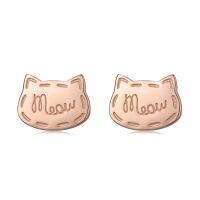 wholesale 925 Sterling Silver Cat Meow Rose Gold Plated Stud Earrings-Meow