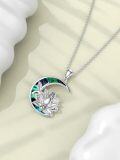 wholesale 925 Sterling Silver Moon & Abalone Shell Lotus Flower Pendant Necklace for Women Girls Gifts-0-5