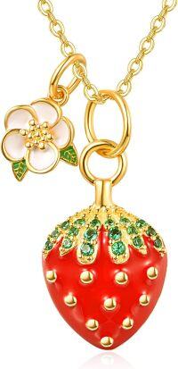 wholesale 925 Sterling Silver & Zircon Strawberry Flower Necklace for Women - 0.59 Red Pendant, 18+2 Chain - Joyful Fruit Jewelry Gift-Red