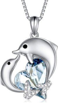 wholesale TOUPOP Dolphin Gifts For Women S925 Sterling Silver Dolphin Necklace With Blue Heart Crystal Ocean Cute Animals Pendant Jewelry Gifts For Women Daughter Birthday -undefined