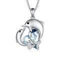 TOUPOP Sterling Silver Blue Crystal Dolphin Necklace For Women-0-0