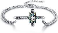wholesale 925 Sterling Silver Abalone Shell Star of David Celtic Cross Charm Bracelet for Women Men  6-8 Adjustable Chain Length-Abalone
