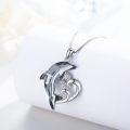 wholesale 925 Sterling Silver Blue Crystal Dolphin Heart Pendant Necklace Ocean Wave Jewelry for Women and Girls-0-2