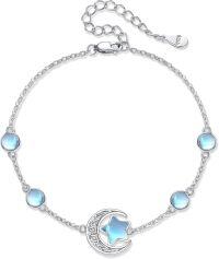 wholesale Silver Moonstone Star & Crescent Adjustable Bracelet - 925 Sterling Silver s for Women and Girls-Moonstone