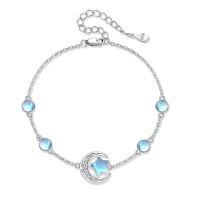 wholesale 925 Sterling Silver Crescent Moon Star Rainbow Moonstone Chain Bracelet For Women-Moonstone