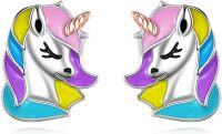 wholesale 925 Sterling Silver Rainbow Unicorn Head Stud Earrings for Women Girls Gift-Unicorn