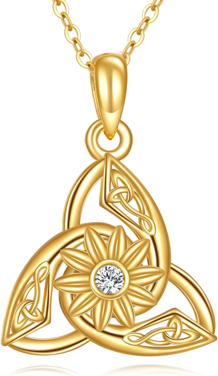 wholesale 14K Gold Diamond Triquetra Trinity Knot Pendant Necklaces for Women s-0-0