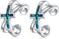 wholesale 925 Sterling Silver Abalone Shell Cross Ear Cuff Non-Pierced Cartilage Clip-On Helix Jewelry-0-0