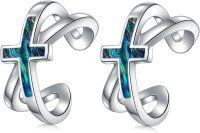 wholesale 925 Sterling Silver Abalone Shell Cross Ear Cuff Non-Pierced Cartilage Clip-On Helix Jewelry-Silver-Abalone Shell