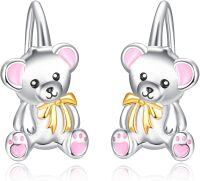 wholesale 925 Sterling Silver Animal Leverback Hoop Earrings Axolotl Cat Sloth Dog Fox Huggie Hypoallergenic Jewelry Gifts for Women Teens-Bear