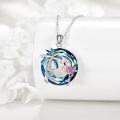 wholesale 925 Sterling Silver Pink Flamingo & Blue Palm Tree Crystal Pendant Necklace-0-3
