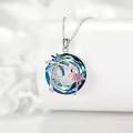 wholesale 925 Sterling Silver Pink Flamingo & Blue Palm Tree Crystal Pendant Necklace-0-3
