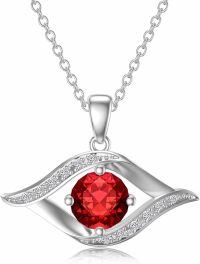 wholesale 14K White Gold Sterling Silver D Color VVS Clarity Evil Eye Diamond Greek Protection Pendant Necklace-A01:Garnet-Sterling Silver-A01:Garnet Sterling Silver