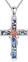 wholesale 925 Sterling Silver Abalone Chrysanthemum Cross Pendant Necklace with 18 Chain-0-0