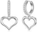 wholesale 925 Sterling Silver Heart Shape Dangle Hoop Earrings with Cubic Zirconia for Women Gifts-0-0