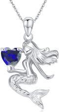 wholesale Sterling Silver Birthstone Mermaid Heart Pendant Necklace for Women-0-0