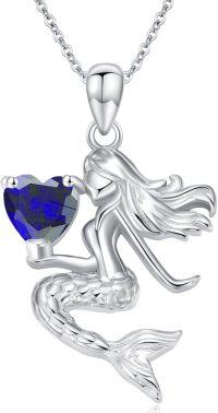 wholesale Sterling Silver Birthstone Mermaid Heart Pendant Necklace for Women-September