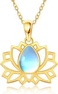wholesale 14K Gold Opal Lotus Pendant Necklace for Women - Mothers Day s-Moonstone Lotus