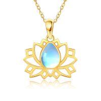 wholesale 14k Gold Opal Teardrop Pendant With Floral Design-Moonstone Lotus