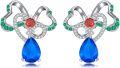 wholesale 925 Sterling Silver 925 Blue Teardrop & Red Round Stone Clover Bow Dangle Drop Earrings for Women-0-0