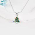 wholesale 925 Sterling Silver Green Enamel Christmas Tree Pendant Necklace with Red and Blue Crystals for Women Gifts-0-2