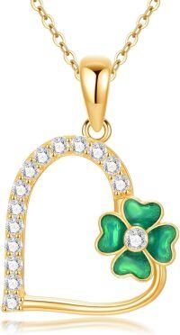 wholesale 14K Gold Green Enamel Four-Leaf Clover Pendant Necklaces for Women - 18 Chain-Yellow