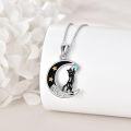 wholesale 925 Sterling Silver Moon & Black Cat Pendant Necklace with Star and Stone Charm s for Women-0-4