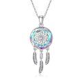 wholesale 925 Sterling Silver Dreamcatcher Feather Pendant Necklaces with Austrian Crystals for Women and Girls-0-0