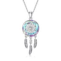 wholesale 925 Sterling Silver Dreamcatcher Feather Pendant Necklaces with Austrian Crystals for Women and Girls-Dream Catcher