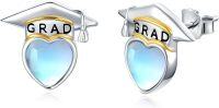 wholesale S925 Sterling Silver Heart Moonstone Graduation Cap Stud Earrings for Women-Style 01